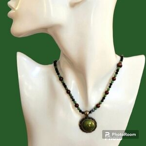 Handmade Agate Swarovski Pearl Czech Glass Pendant Necklace